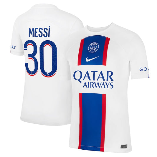 Paris Saint-Germain Third Stadium Shirt 2022-23 with Messi 30 printing Unisex - White